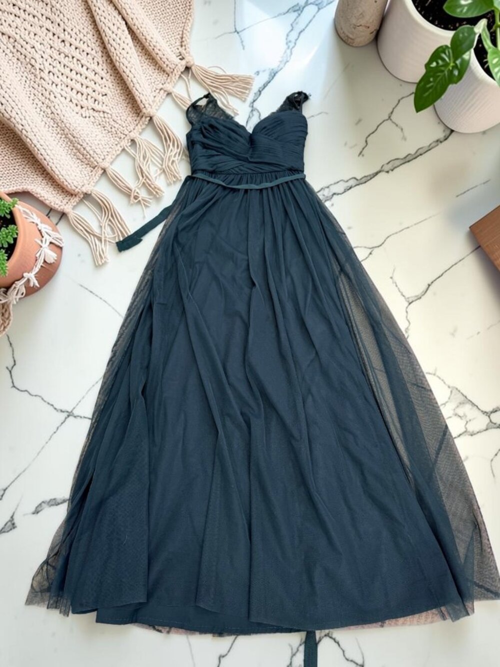 Anthropologie BHLDN Fleur Hitherto Fleur Blue Opal Dress Size 2 Lace Tulle - Picture 2 of 9